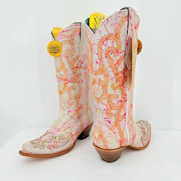 Corral Neon Multi Color Overlay Embroidery Studs Western Boots Size 7.5 NWOB - Picture 10 of 16
